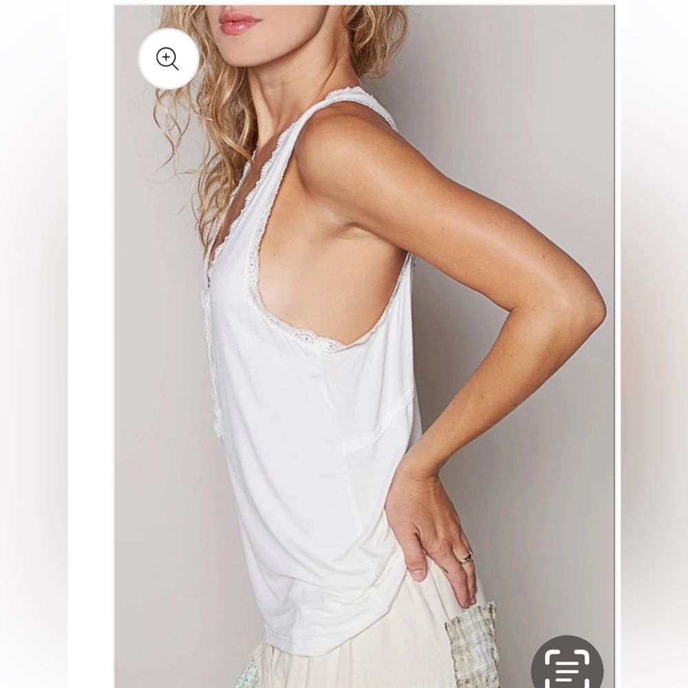 Women's Off White Lace Trim Tank Top with Whiteish Top UnderLiner